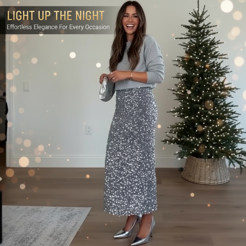 Women's High Slit Sequin Midi Skirt