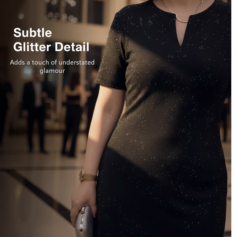 🔥Classic Black Sparkly V-Neck Short Sleeve Dress