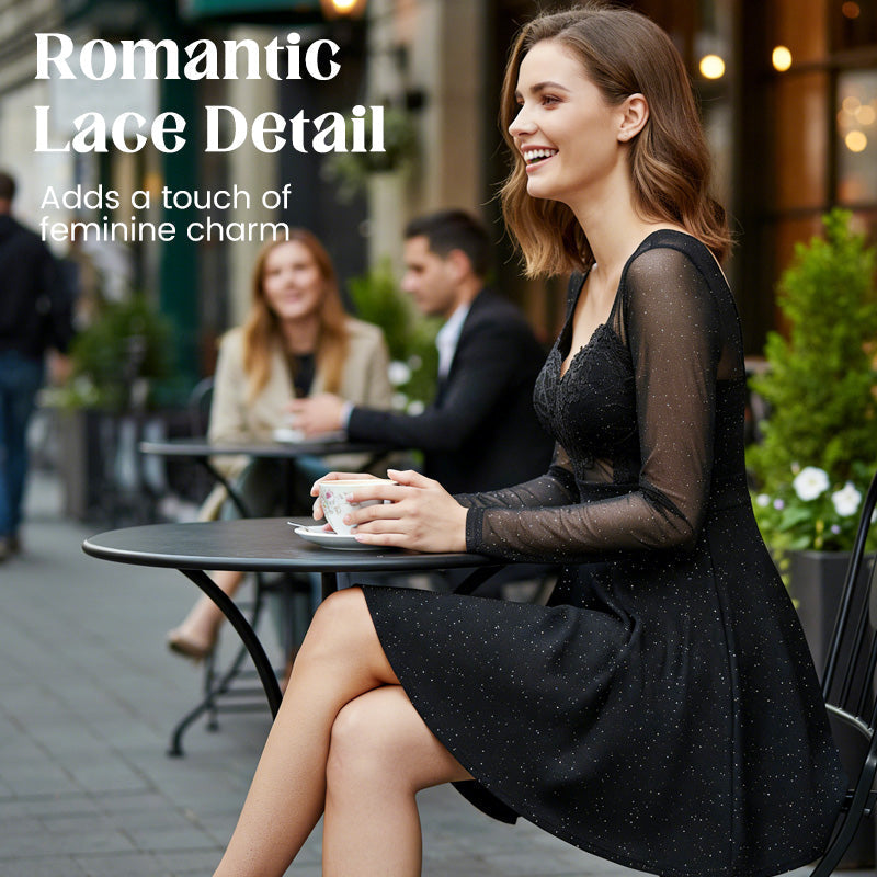 💖New Arrival💖Starry Night Sparkle Party Dress with Lace Bodice