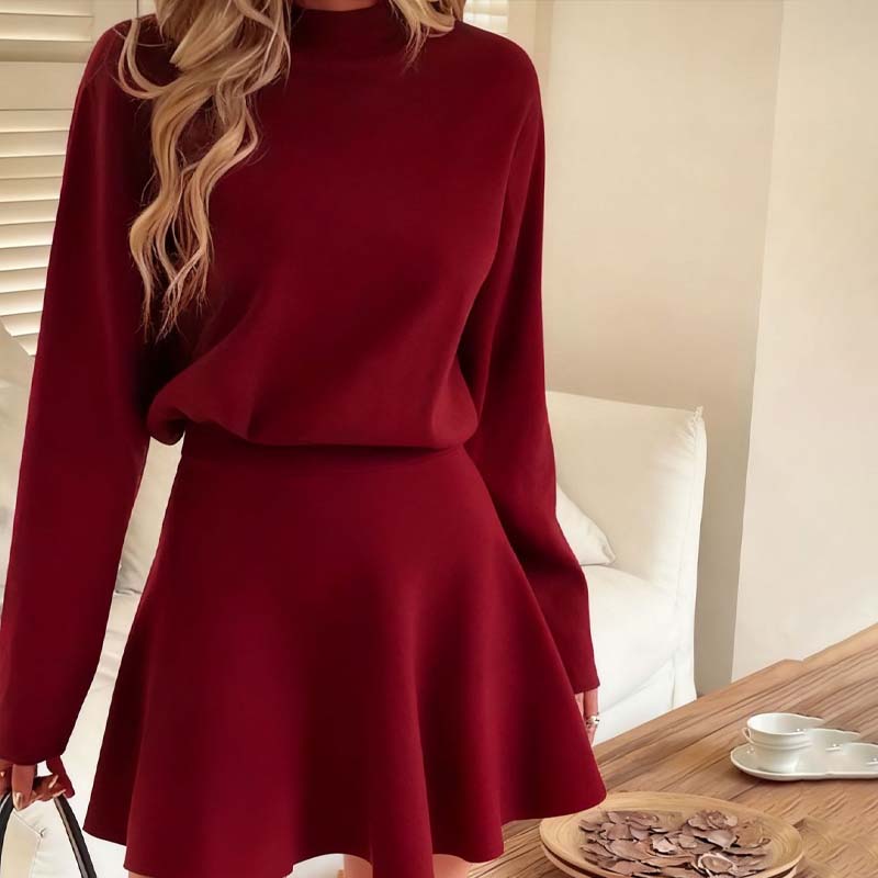 Women's Mock Neck Knit A-Line Mini Dress