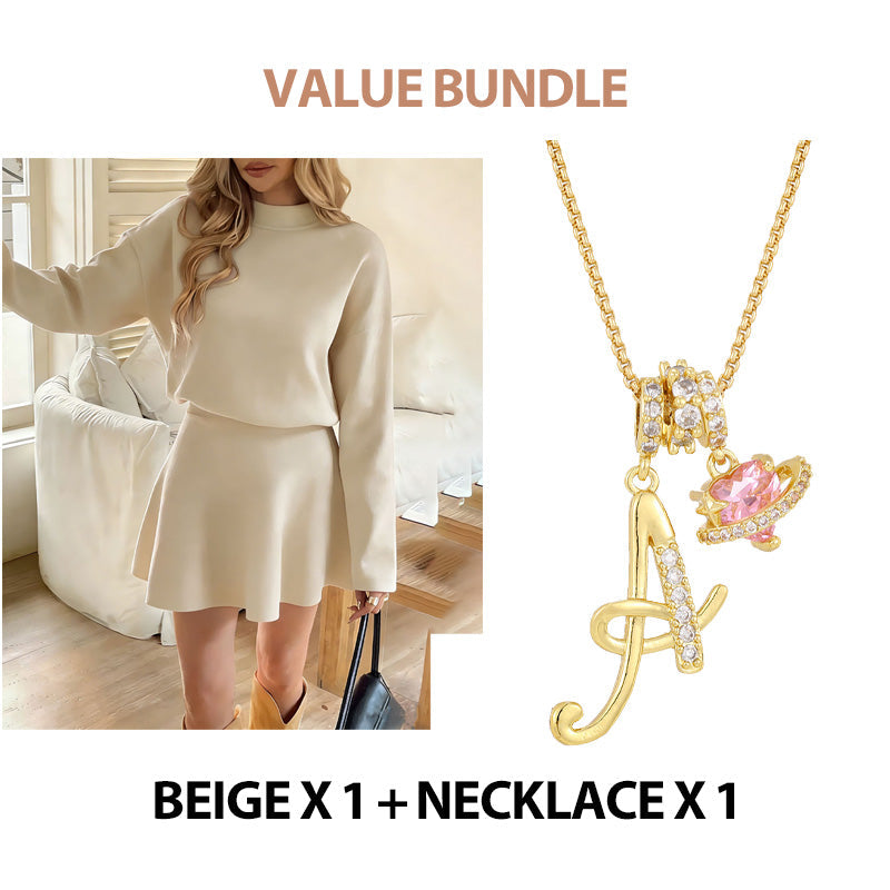 Women's Mock Neck Knit A-Line Mini Dress