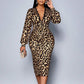 📢📢50%  OFF !! ⏰Women’s Lace Leopard V-Neck Lantern Sleeve Mid-Length Dress