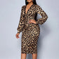 📢📢50%  OFF !! ⏰Women’s Lace Leopard V-Neck Lantern Sleeve Mid-Length Dress