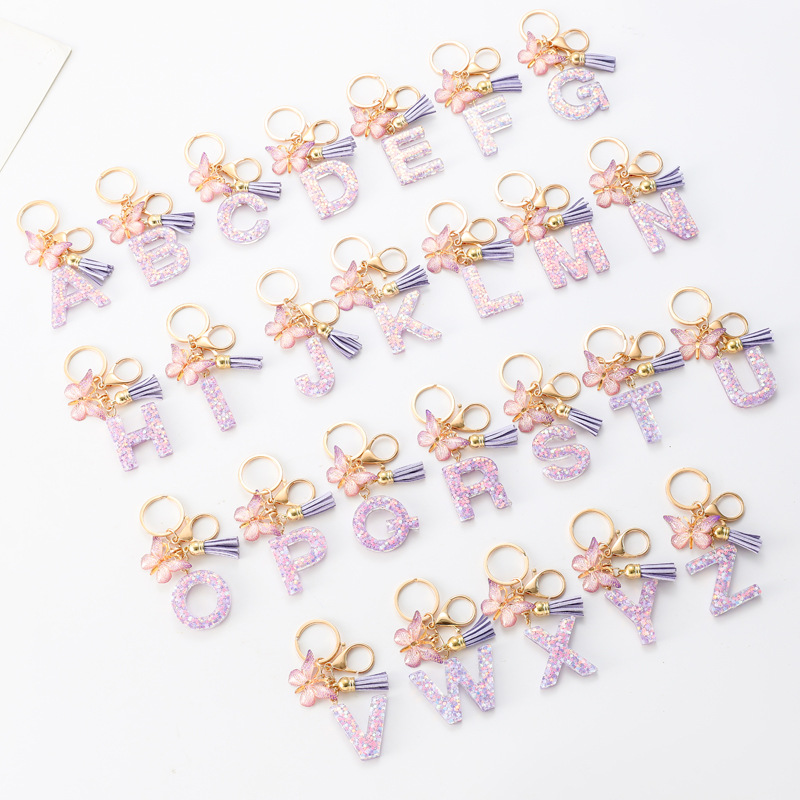 Glitter Initial Keychain with Tassel Pendant