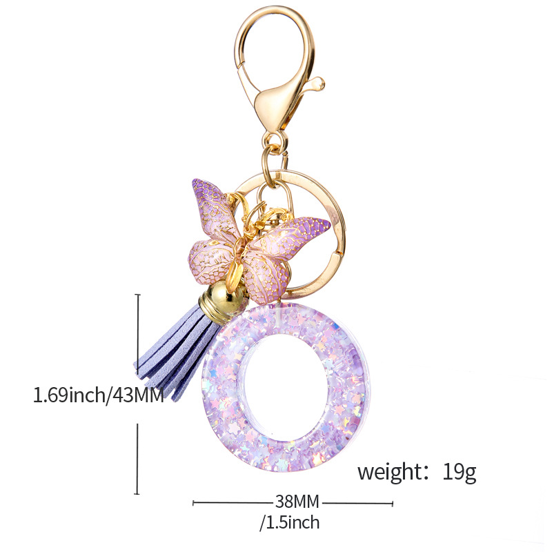 Glitter Initial Keychain with Tassel Pendant