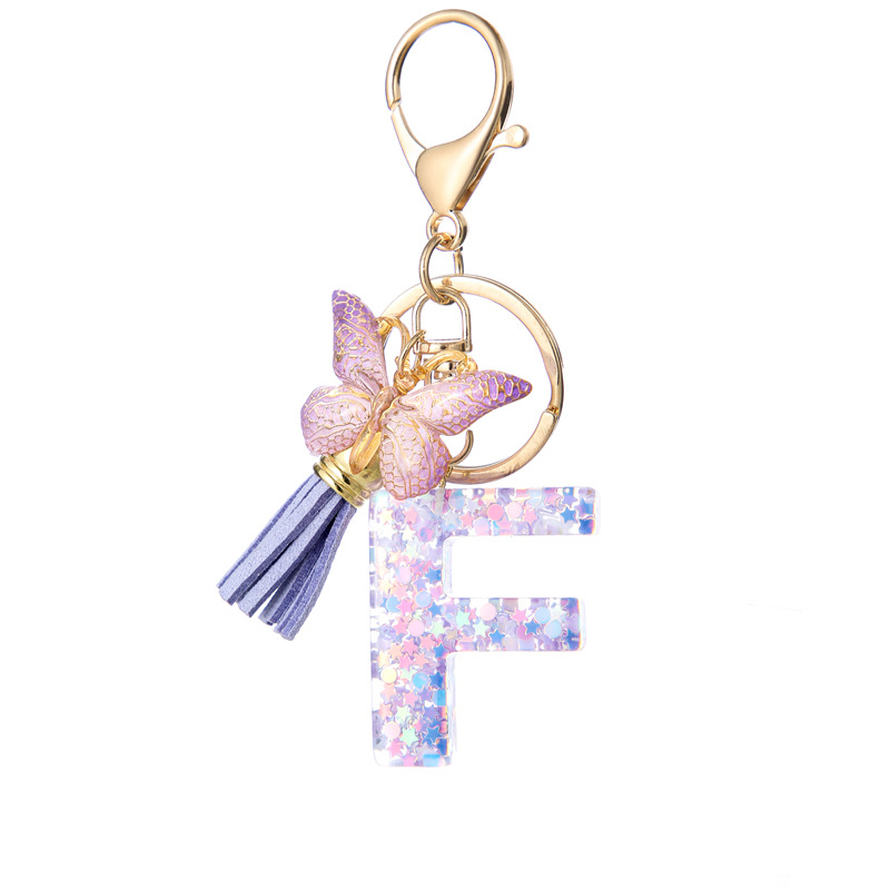 Glitter Initial Keychain with Tassel Pendant