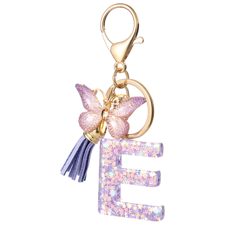 Glitter Initial Keychain with Tassel Pendant