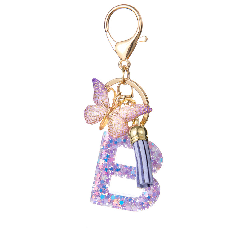 Glitter Initial Keychain with Tassel Pendant
