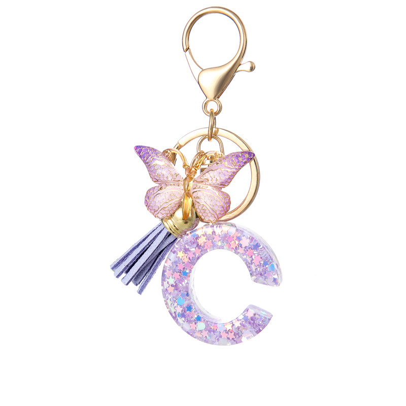 Glitter Initial Keychain with Tassel Pendant