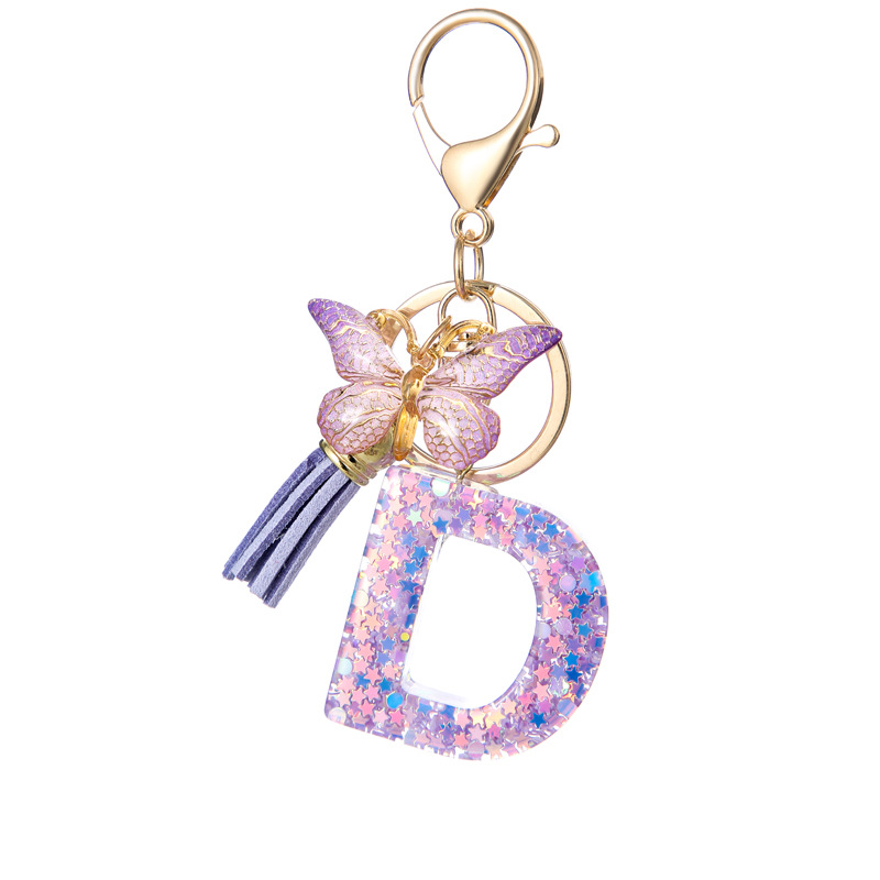 Glitter Initial Keychain with Tassel Pendant