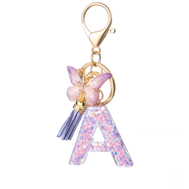 Glitter Initial Keychain with Tassel Pendant