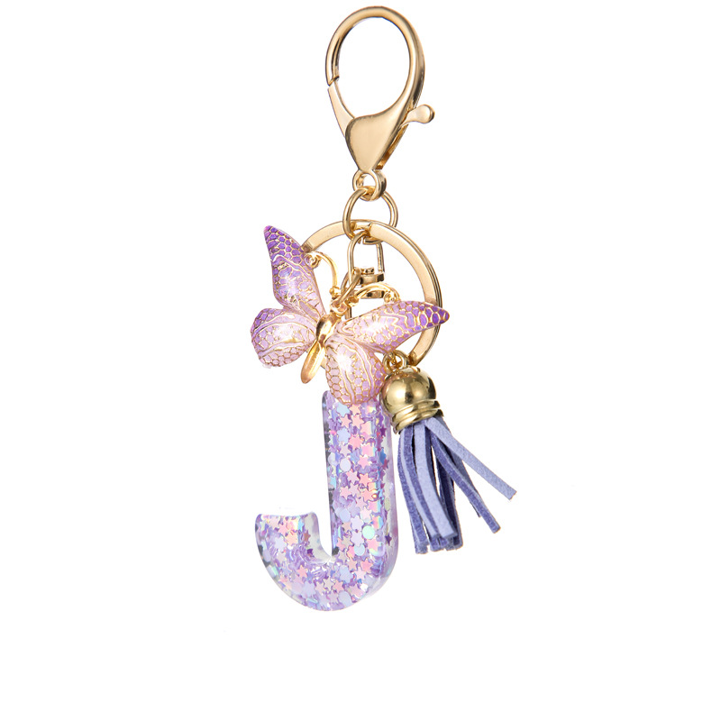 Glitter Initial Keychain with Tassel Pendant