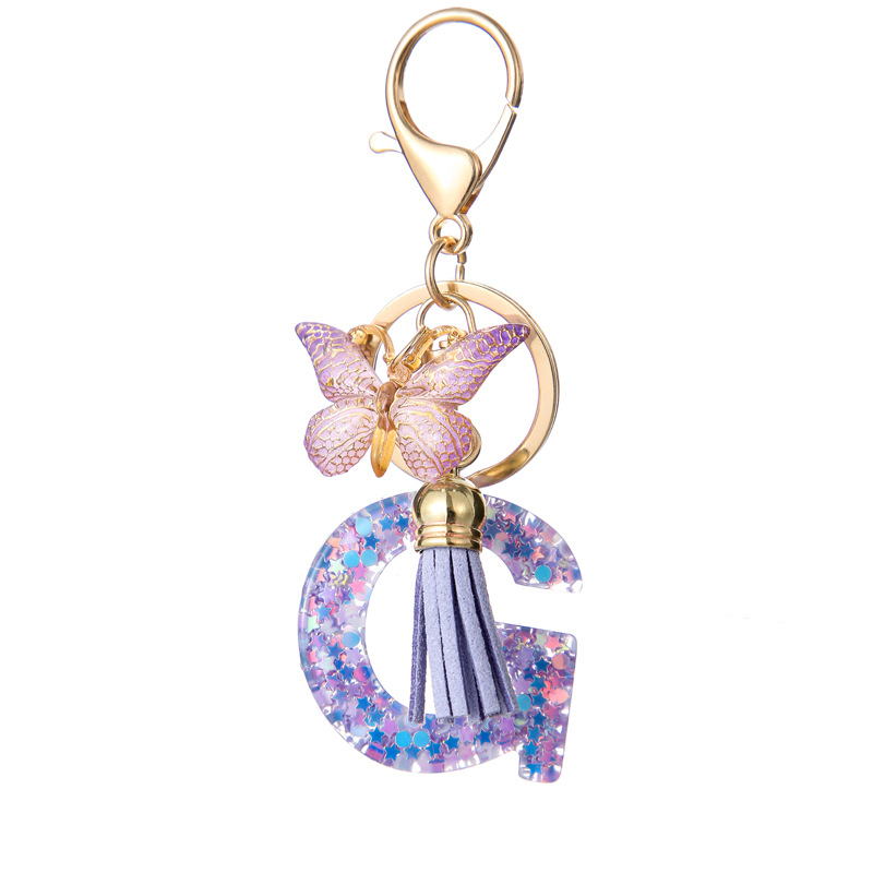 Glitter Initial Keychain with Tassel Pendant