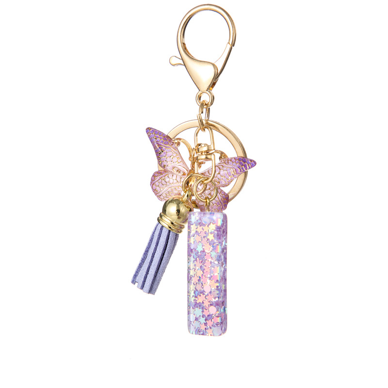 Glitter Initial Keychain with Tassel Pendant