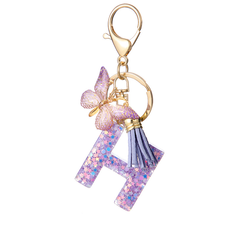 Glitter Initial Keychain with Tassel Pendant