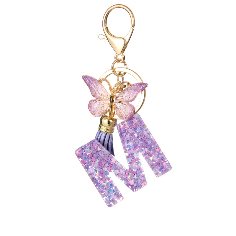 Glitter Initial Keychain with Tassel Pendant
