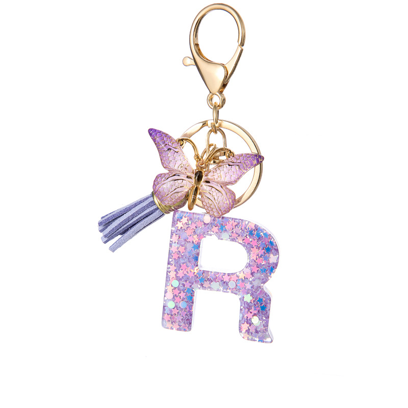Glitter Initial Keychain with Tassel Pendant