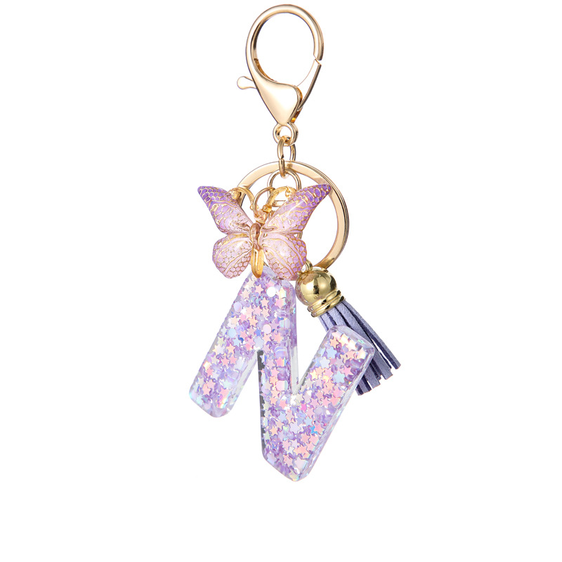 Glitter Initial Keychain with Tassel Pendant