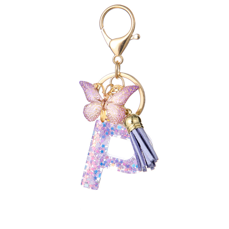 Glitter Initial Keychain with Tassel Pendant