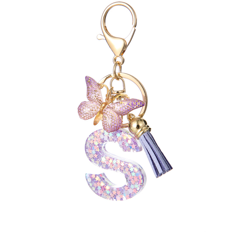 Glitter Initial Keychain with Tassel Pendant