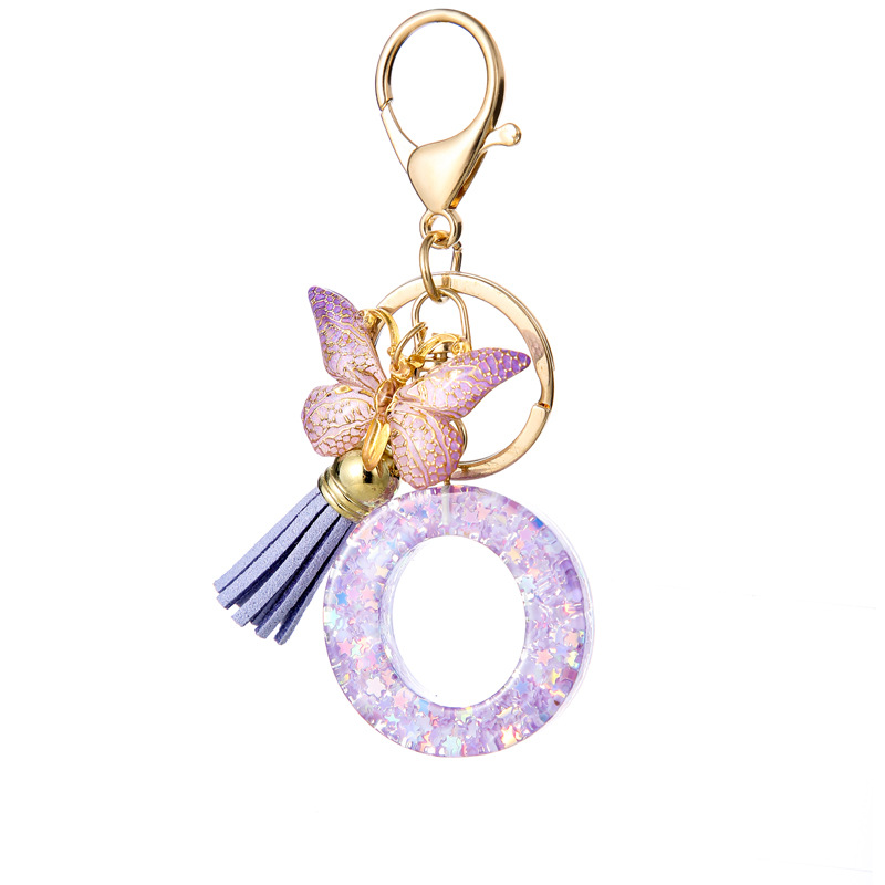 Glitter Initial Keychain with Tassel Pendant