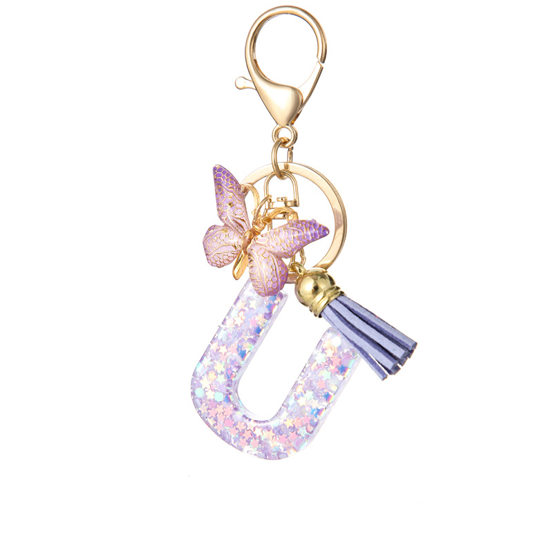 Glitter Initial Keychain with Tassel Pendant