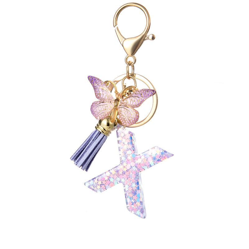 Glitter Initial Keychain with Tassel Pendant