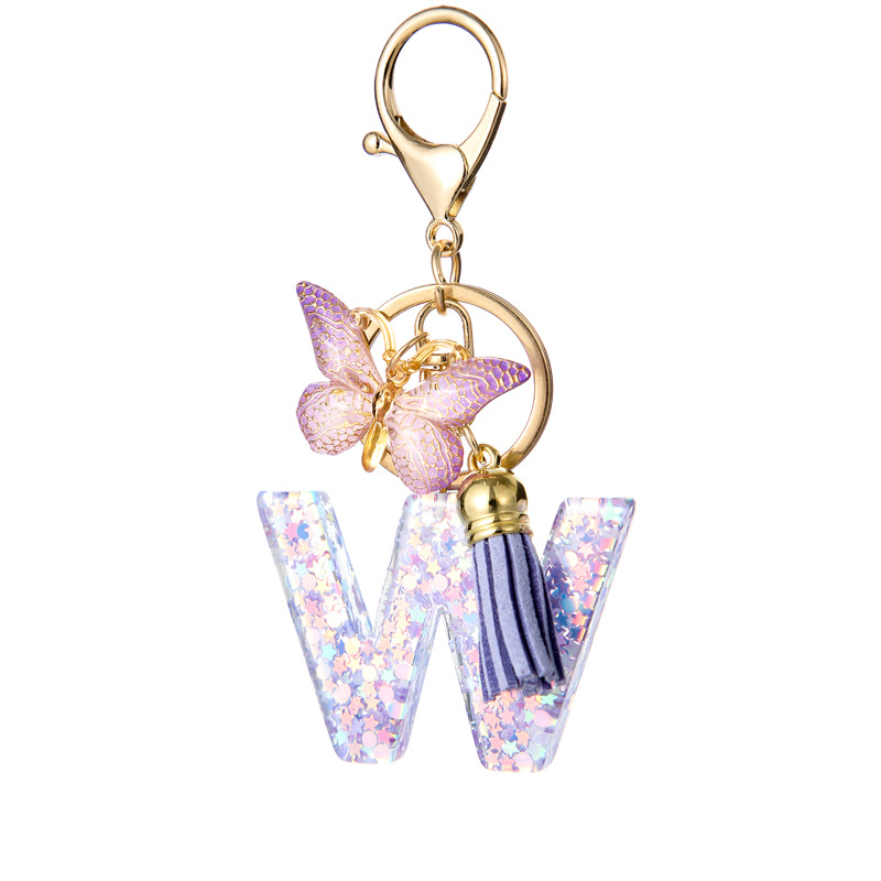 Glitter Initial Keychain with Tassel Pendant