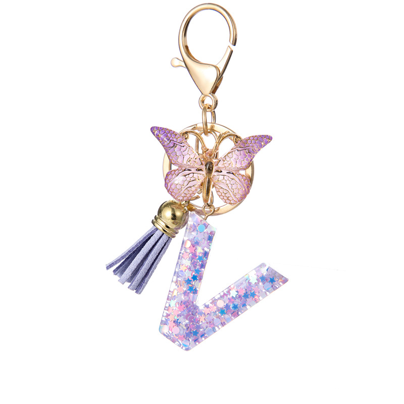 Glitter Initial Keychain with Tassel Pendant