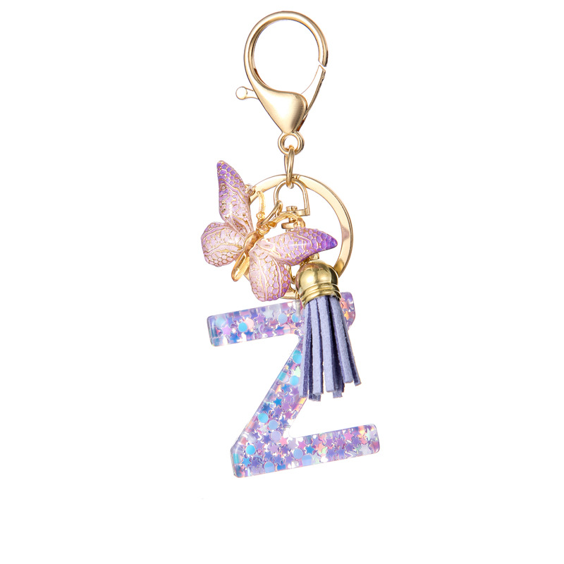 Glitter Initial Keychain with Tassel Pendant
