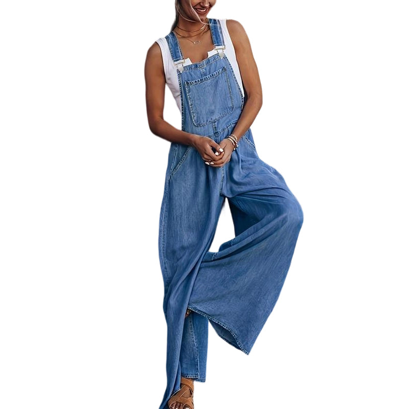 👗 LIMITED-TIME 50% OFF! Women's Casual Wide Leg Denim Overalls, Adjustable Strap Loose Jean Bib Jumpsuit