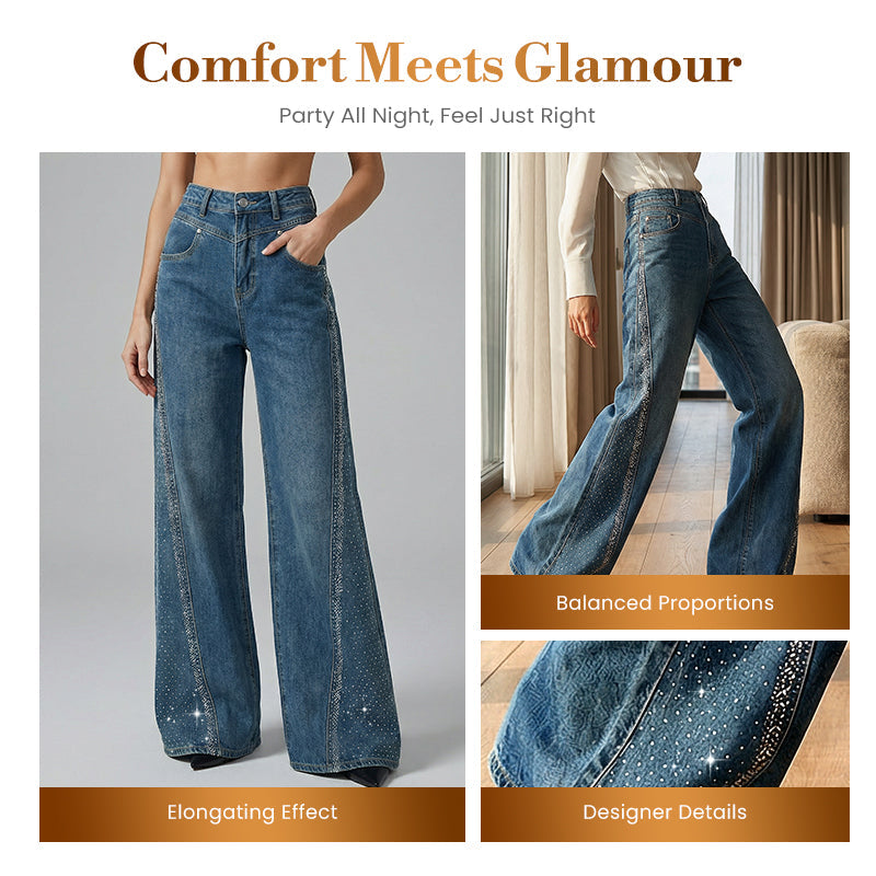 Women's Rhinestone-Embellished Wide-Leg Jeans