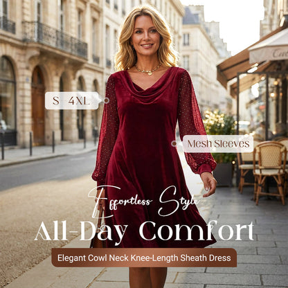 Women’s Elegant Cowl Neck Knee-Length Sheath Dress