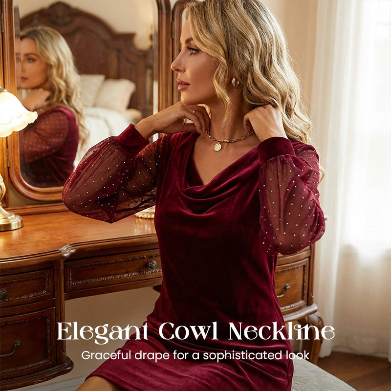 Women’s Elegant Cowl Neck Knee-Length Sheath Dress