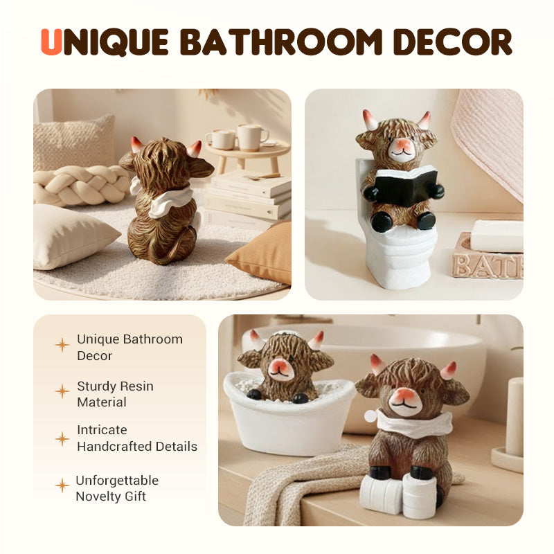 Whimsical Highland Cow Bathroom Figurine