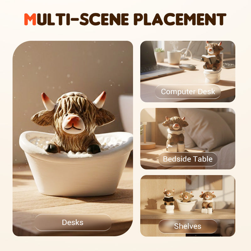 Whimsical Highland Cow Bathroom Figurine