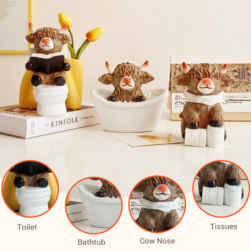 Whimsical Highland Cow Bathroom Figurine