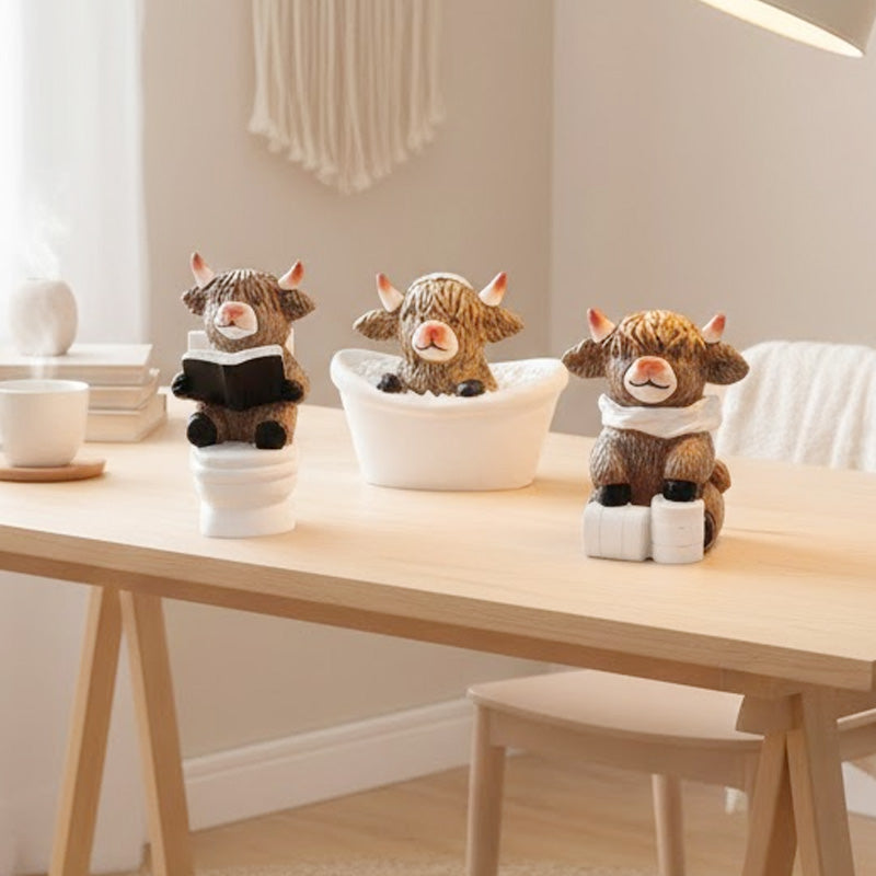 Whimsical Highland Cow Bathroom Figurine