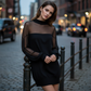 Sheer Mesh Mock Neck Mini Dress