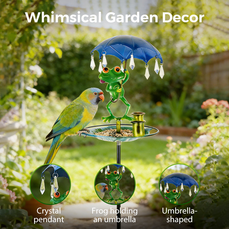 Metal Frog-Shaped Bird Feeder Stake
