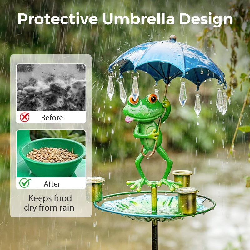 Metal Frog-Shaped Bird Feeder Stake
