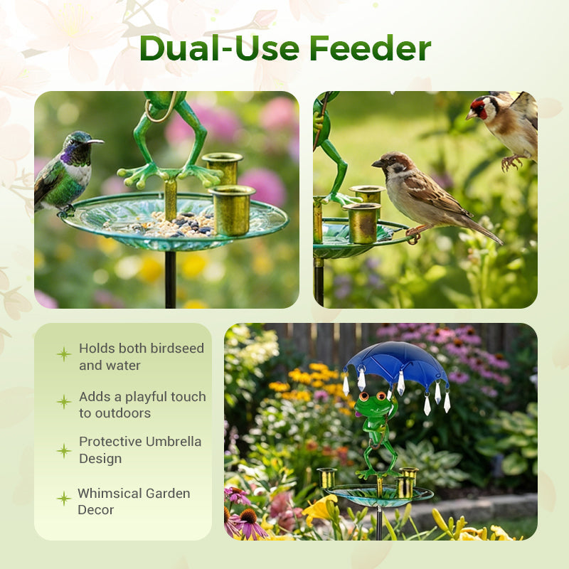 Metal Frog-Shaped Bird Feeder Stake