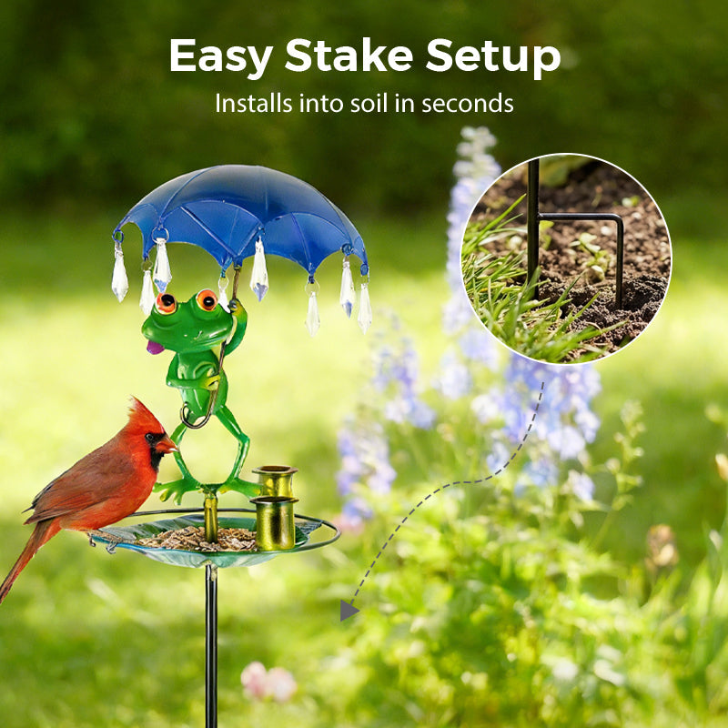 Metal Frog-Shaped Bird Feeder Stake
