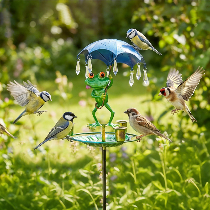 Metal Frog-Shaped Bird Feeder Stake