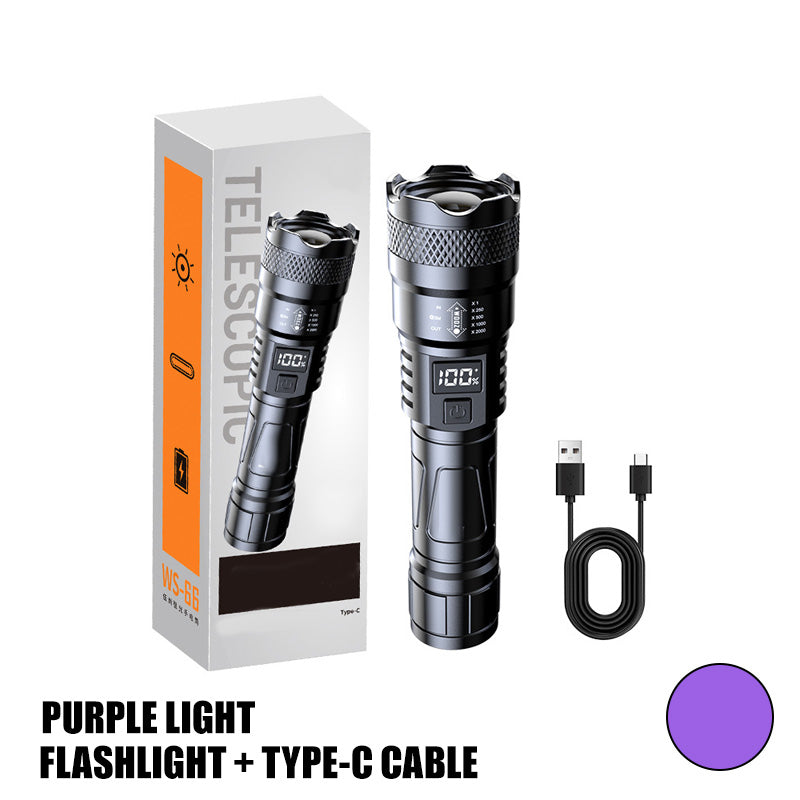🔥Limited-time offer🔦LED Strong Light Retractable Flashlight🎁Flashlight + Type-C Cable