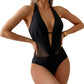 Women's V-Neck Halter Swimsuit with Mesh Panels
