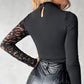 ✨2026 New Arrival 50%OFF✨Women's Asymmetrical Cutout Lace Sleeve Top – Slim Fit, Mock Neck & Romantic Keyhole Back Detail 👗🖤