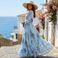 Elegant V-Neck Floral Pleated Maxi Dress