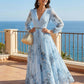 Elegant V-Neck Floral Pleated Maxi Dress