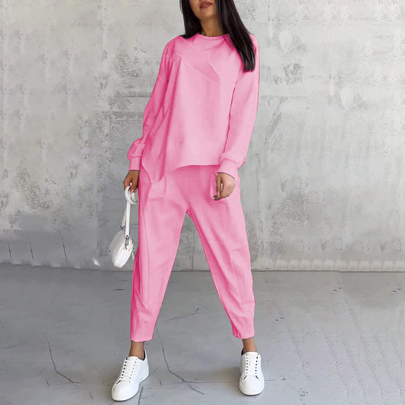 Women's Long-Sleeve Irregular Hem Sweatshirts & Pants Set